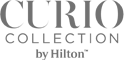 The image displays the logo for "Curio Collection by Hilton," featuring the brand name in bold, stylized letters.